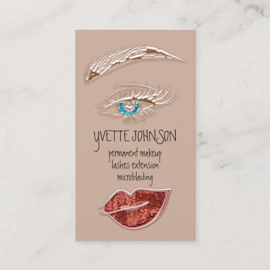 Brows Makeup Logo QRCode Rose Lip Gold Brown Visitenkarte (Vorderseite)