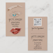 Brows Makeup Logo QRCode Rose Lip Gold Brown Visitenkarte (Vorne/Hinten)