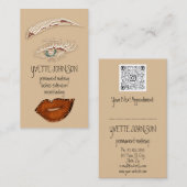 Brows Makeup QRCode Logo Rosa Lippen Grüne Augenbr Visitenkarte (Vorne/Hinten)