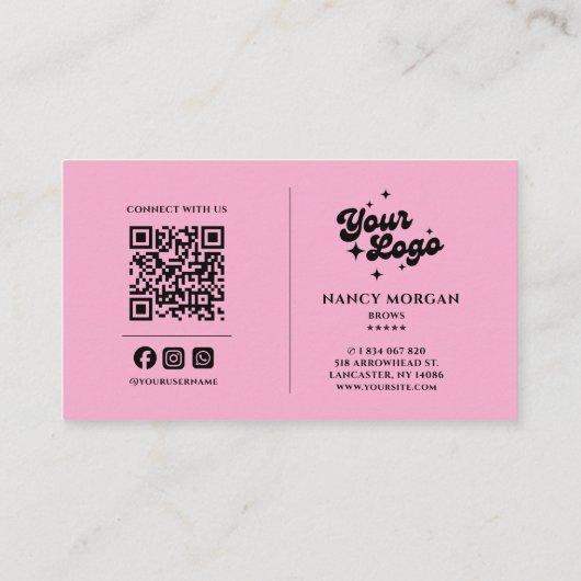 Brows Photo Qr Code Logo Blush Pink Visitenkarte (Rückseite)