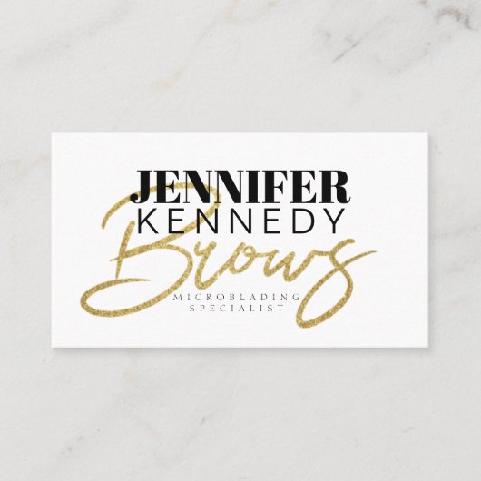 Brows Specialist Gold Glitzer Typografy Modern Visitenkarte (Vorderseite)
