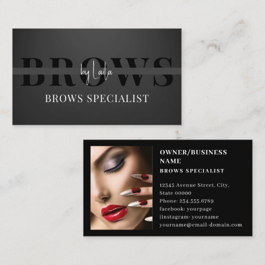 Brows Typografie Eyebrow Salon Foto Luxus Visitenkarte (Vorne/Hinten)