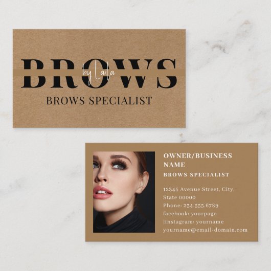 Brows Typografie Eyebrow Salon Foto Luxus Visitenkarte (Vorne/Hinten)