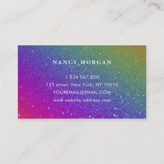 Brows Typografy Rainbow Glitzer Visitenkarte (Rückseite)