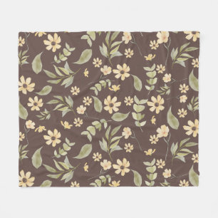 Brrown Whimsy Retro Floral Fleecedecke