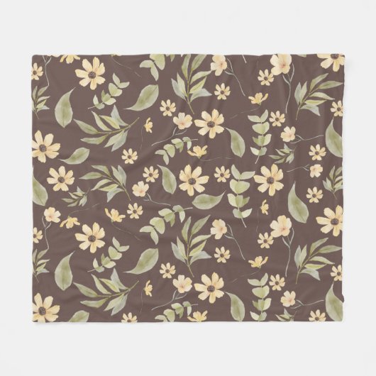 Brrown Whimsy Retro Floral Fleecedecke (Vorderseite (Horizontal))