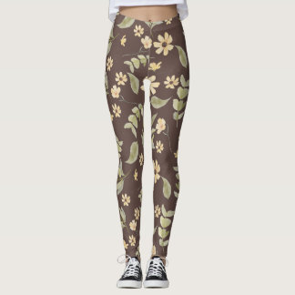 Brrown Whimsy Retro Floral  Leggings