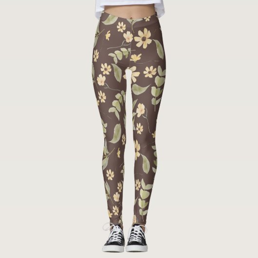 Brrown Whimsy Retro Floral Leggings (Vorderseite)