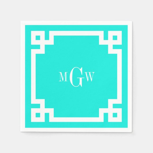 Brt Aqua Welch griechischer Schlüssel #2 Gerahmt 3 Serviette (Vorderseite)