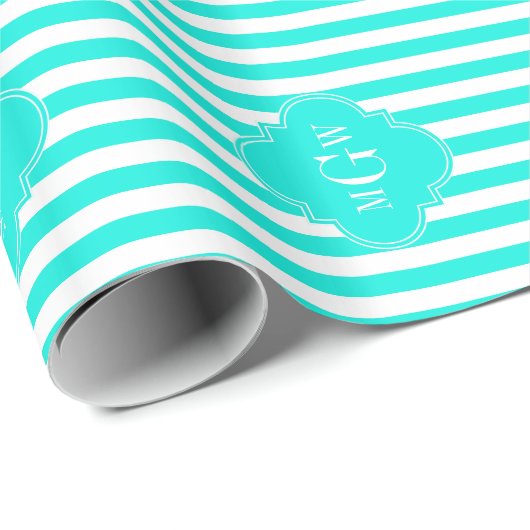 Brt Aqua Whit Streifen Brt Aqua Quatrefolie 3 Mono Geschenkpapier (Rolleneckpunkt)
