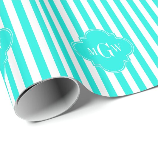 Brt Aqua Whit Streifen Brt Aqua Quatrefolie 3 Mono Geschenkpapier (Rolleneckpunkt)