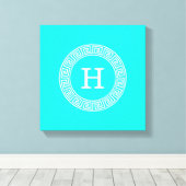 Brt Aqua Wht Griechisch Key Rnd Frame Initial Mono Leinwanddruck (Insitu (Holzboden))