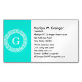 Brt Aqua Wht Griechisch Key Rnd Frame Initial Mono Magnetische Visitenkarte (Vorderseite)