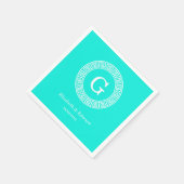 Brt Aqua Wht Griechisch Key Rnd Frame Initial Mono Serviette (Ecke)