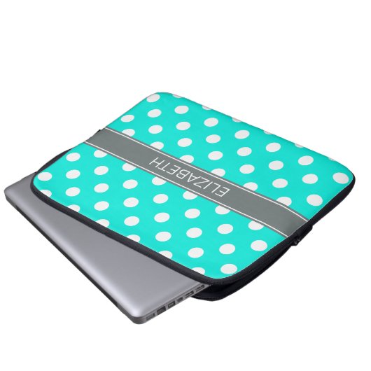 Brt Aqua Wht Polka Dots #2 Charcoal Gray Monogram Laptopschutzhülle (Vorne Knopf)