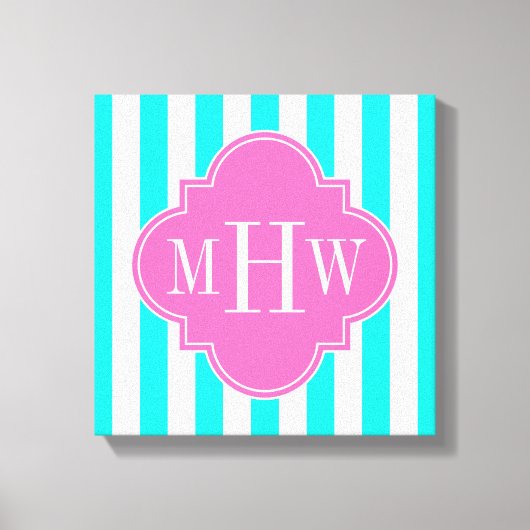 Brt Aqua Wt Stripe HotPink#2 Quarzfolie 3 Monogram Leinwanddruck (Vorderseite)