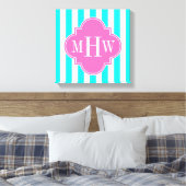 Brt Aqua Wt Stripe HotPink#2 Quarzfolie 3 Monogram Leinwanddruck (Insitu (Schlafzimmer))