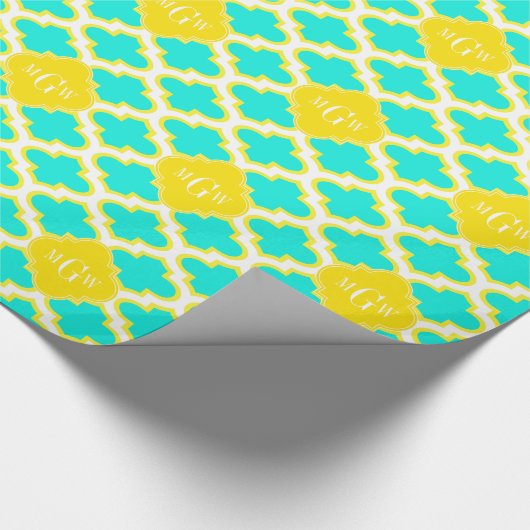 Brt Aqua Yellow Wht Quatrefolie 3 Initialmonogramm Geschenkpapier (Ecke)