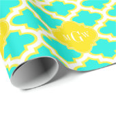 Brt Aqua Yellow Wht Quatrefolie 3 Initialmonogramm Geschenkpapier (Rolleneckpunkt)