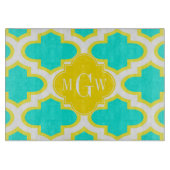 Brt Aqua Yellow Wht Quatrefolie 3 Initialmonogramm Schneidebrett (Vorderseite)