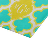 Brt Aqua Yellow Wht Quatrefolie 3 Initialmonogramm Schneidebrett (Ecke)