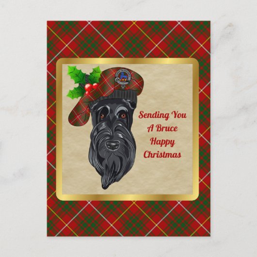 Bruce Clan Abzeichen & Tartan Christmas Postkarte (Vorderseite)