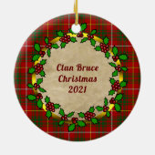Bruce Clan Abzeichen & Tartan Personalisiert Xmas Keramik Ornament (Hinten)