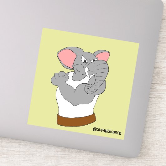 Bruce der Elefant Cartoon Strongman Aufkleber (Detail)