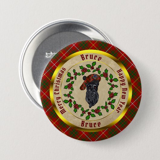 Bruce Scottie Dog Christmas Button (Vorne & Hinten)
