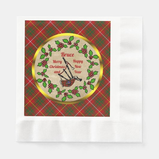 Bruce Tartan Bagpipe / Holly Christmas Serviette (Vorderseite)