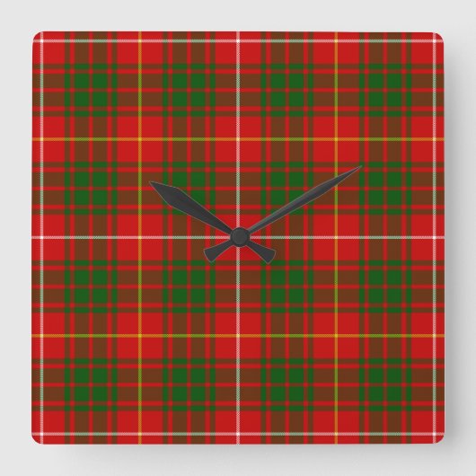 Bruce tartan Red grün kariert Quadratische Wanduhr (Vorderseite)