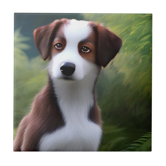 Bruce the Border Collie Puppy, Keramik Tile Fliese (Vorderseite)
