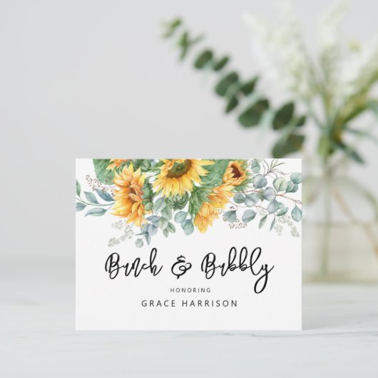 Bruch & Bubbly Brautparty Sunflower Einladungspostkarte (Stehend Vorderseite)