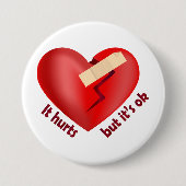 Brüchendes Herz geheilt mit Pflaster und Zitat zum Button (Vorderseite)