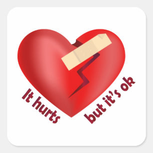 Brüchendes Herz geheilt mit Pflaster und Zitat zum Quadratischer Aufkleber
