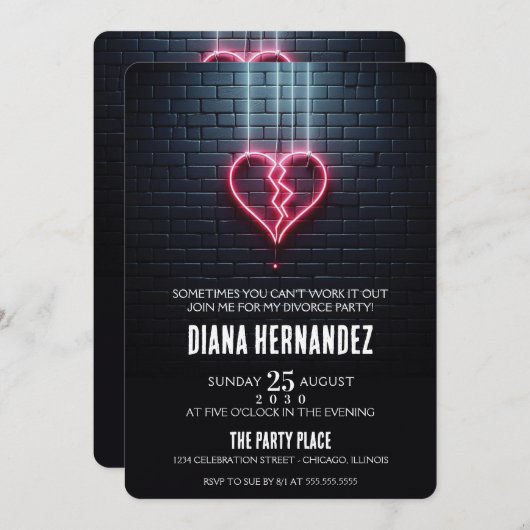 Bruchherz Scheidung Party Einladung (Vorne/Hinten)
