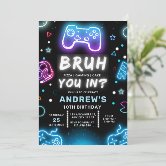 BRUCHT EUCH EIN? Einladung von Neon Gamer zum Gebu (Stehend Vorderseite)