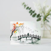 Brücke am Teich im ruhigen Garten Postkarte (Stehend Vorderseite)