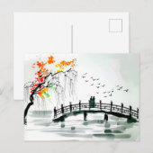 Brücke am Teich im ruhigen Garten Postkarte (Vorne/Hinten)