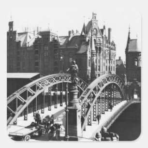 Brücke im Speicherstadt Hamburg, c.1910 Quadratischer Aufkleber
