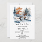 Brücke im Waldschnee in Liebe Brautparty Einladung (Vorderseite)