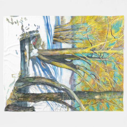 Brücke im Winter Aquarell Fleecedecke (Vorderseite (Horizontal))