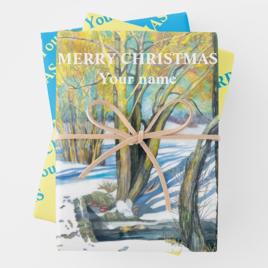 Brücke im Winter Aquarell Geschenkpapier Set (Beispiel)