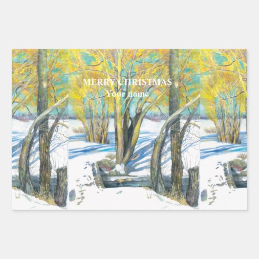 Brücke im Winter Aquarell Geschenkpapier Set (Vorderseite)