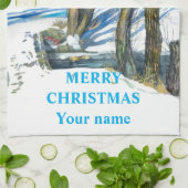 Brücke im Winter Aquarell Geschirrtuch (Gefaltet)