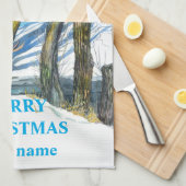 Brücke im Winter Aquarell Geschirrtuch (Viertel Falte)