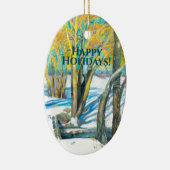 Brücke im Winter Aquarell Keramik Ornament (Rechts)