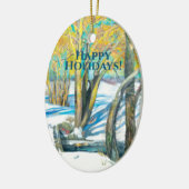 Brücke im Winter Aquarell Keramik Ornament (Links)