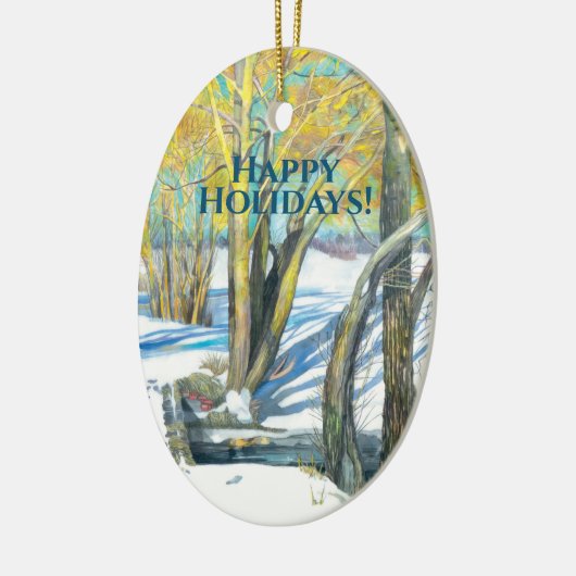 Brücke im Winter Aquarell Keramik Ornament (Links)