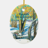 Brücke im Winter Aquarell Keramik Ornament (Vorne)